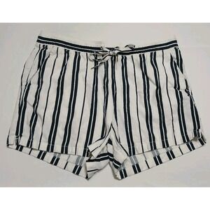 H&M Womens High-rise Striped Shorts 100% Cotton Elastic Waist Size 6 Inseam 2.5"